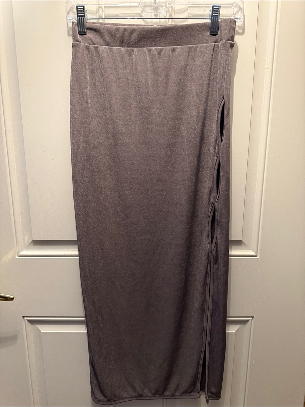 Sans Souci Taupe Maxi Skirt with Side Loop Slit